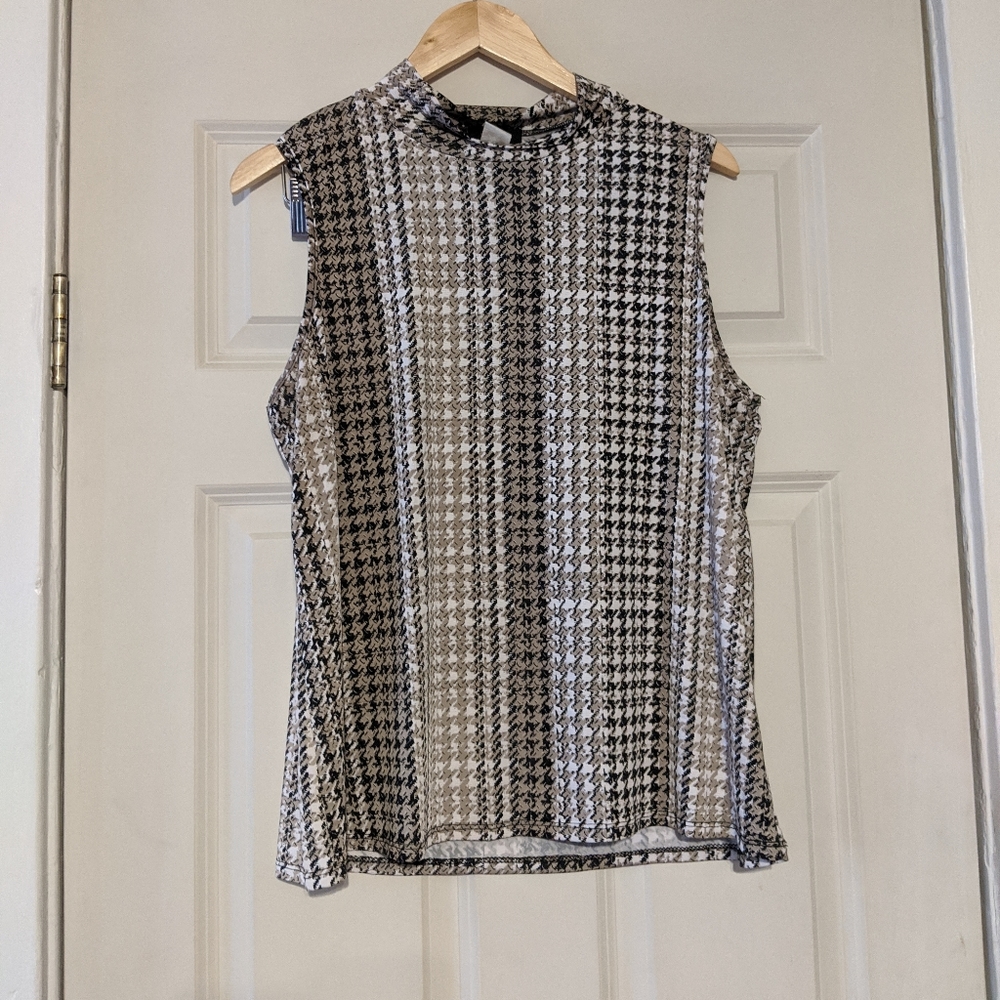 Neutral patterned mock neck top